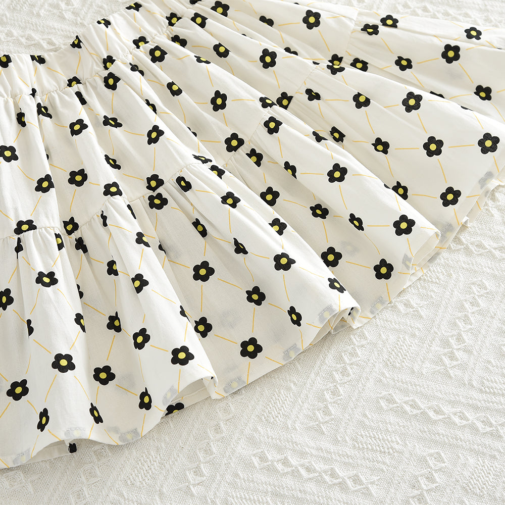 Girls' Bow-knot Printing Shirt+Patchwork Skirt Set