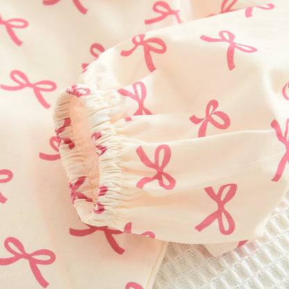 Girls' Bow-knot Printing Shirt+Patchwork Skirt Set