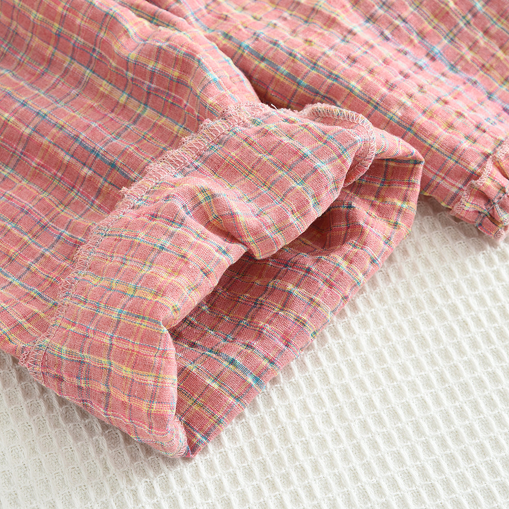 Girls' Ruffle Plaid Contrast Colors Vacation Set