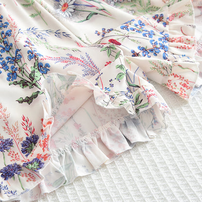 Girls' Floral Printing Shorts Trousers 3pcs Pajamas Set