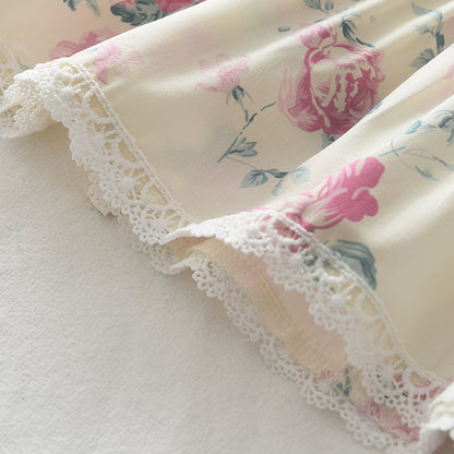 Girls' Floral Printing Lace Organic Cotton Pajamas