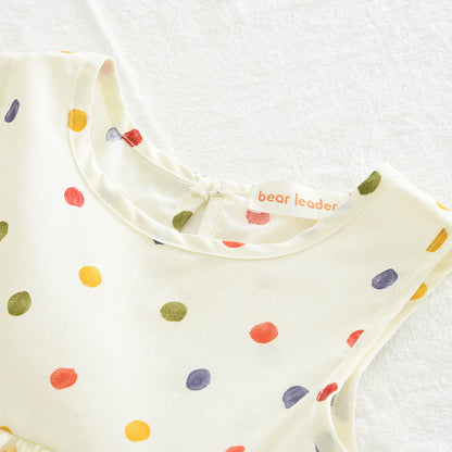 Girls' Colorful Polka Dots Trousers Cotton Set