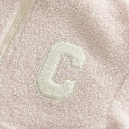 Girls' Letter Patch Zip Top+Trousers Fluffy Casual Set