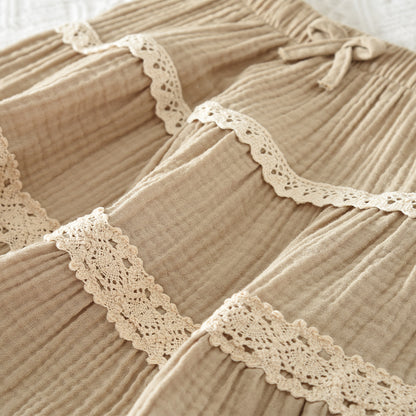 Girls' Pure Cotton Long Sleeve Blouse Lace 2pcs Set