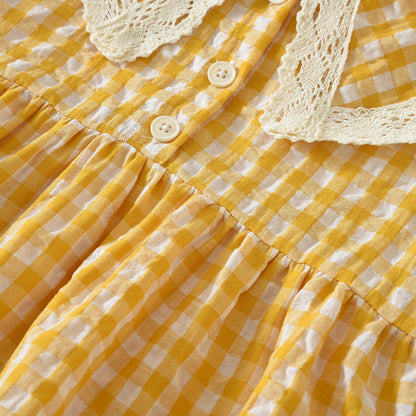 Lace Collar Plaid Sleeveless Shirt+Shorts Kid Girls' Cute Set