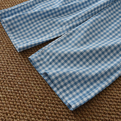 Girls' Bow-knot T-shirt+Plaid Trousers Set