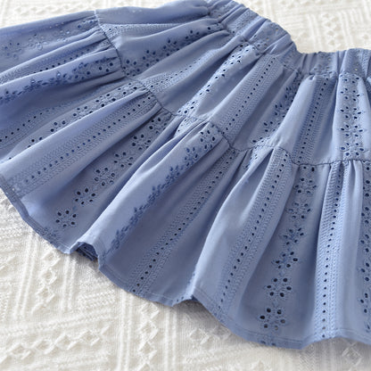 Girls' Floral Hollow-out Ruffle Set