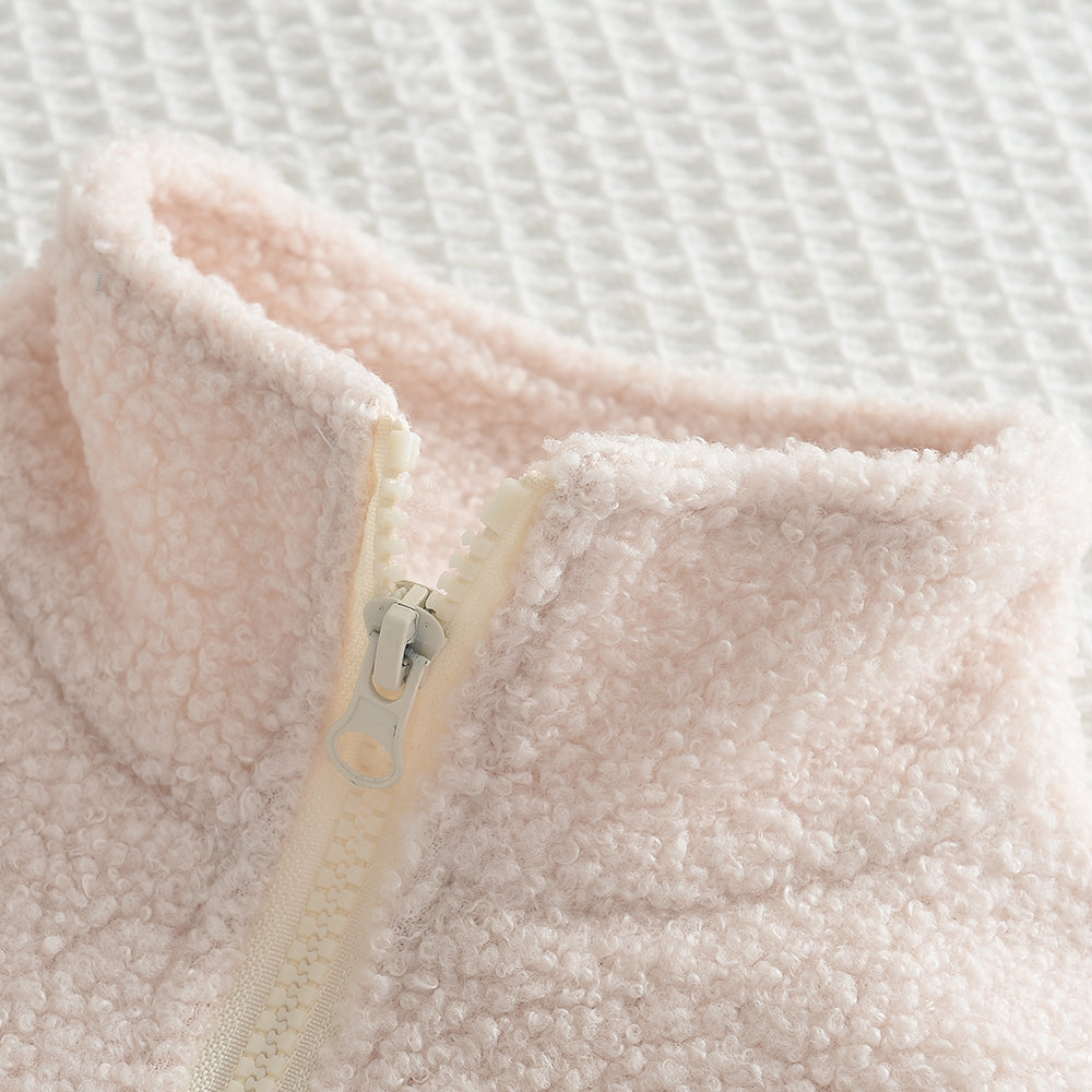 Girls' Letter Patch Zip Top+Trousers Fluffy Casual Set