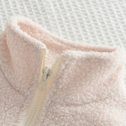 Girls' Letter Patch Zip Top+Trousers Fluffy Casual Set