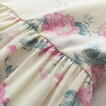 Girls' Floral Printing Lace Organic Cotton Pajamas