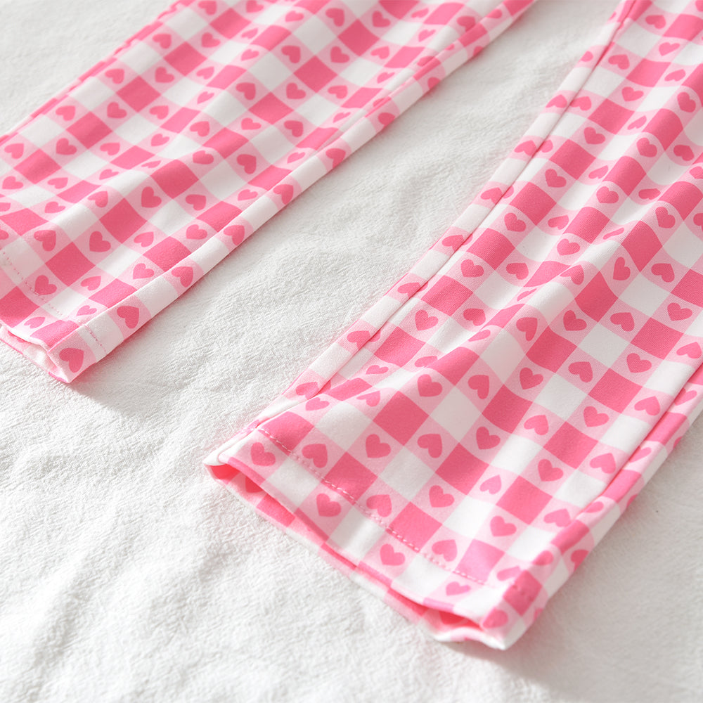 Girls' Cartoon Heart Plaid Rose Pajamas Set