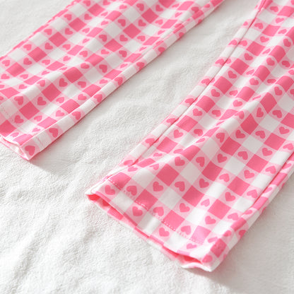 Girls' Cartoon Heart Plaid Rose Pajamas Set