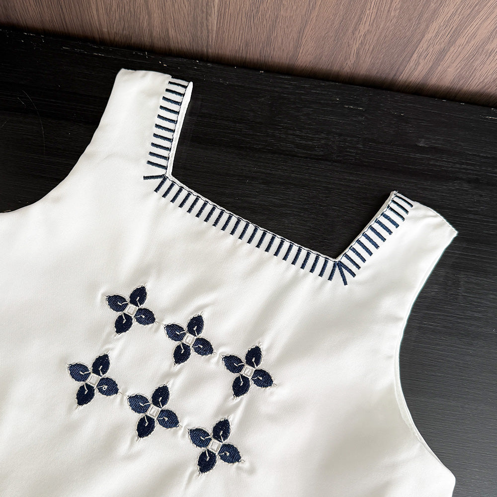 Girls' Floral Embroidery Vintage Dress Set