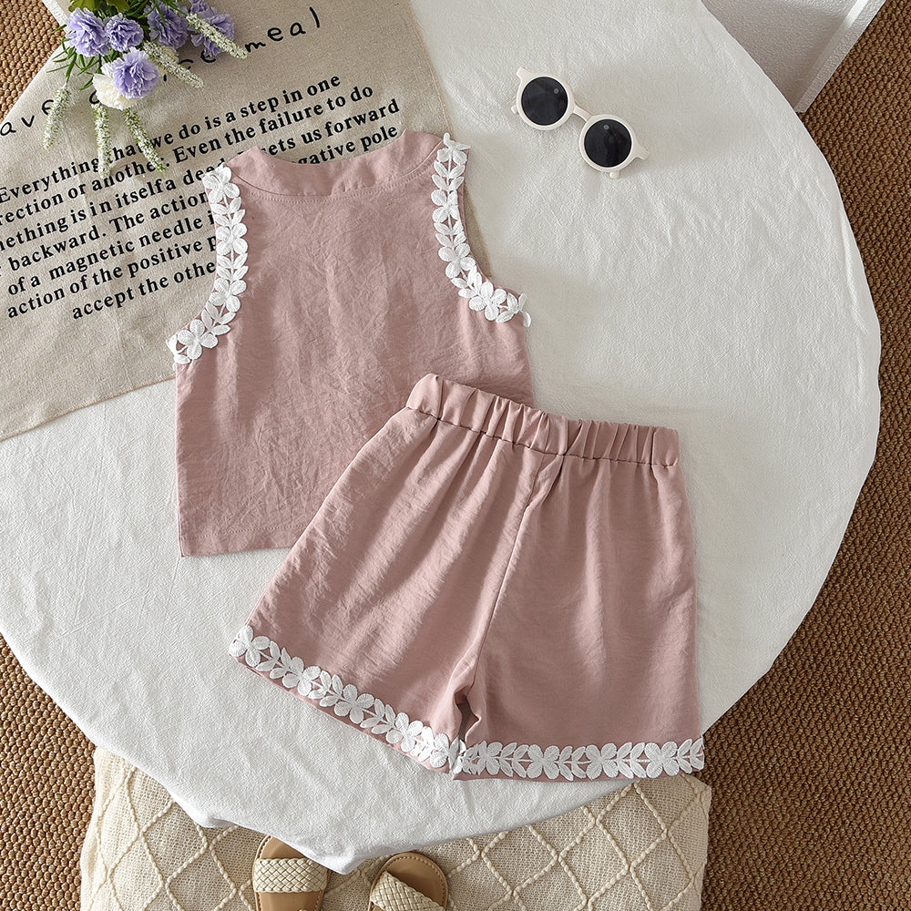Floral Lace Top+Shorts Girls' Summer Cute Set