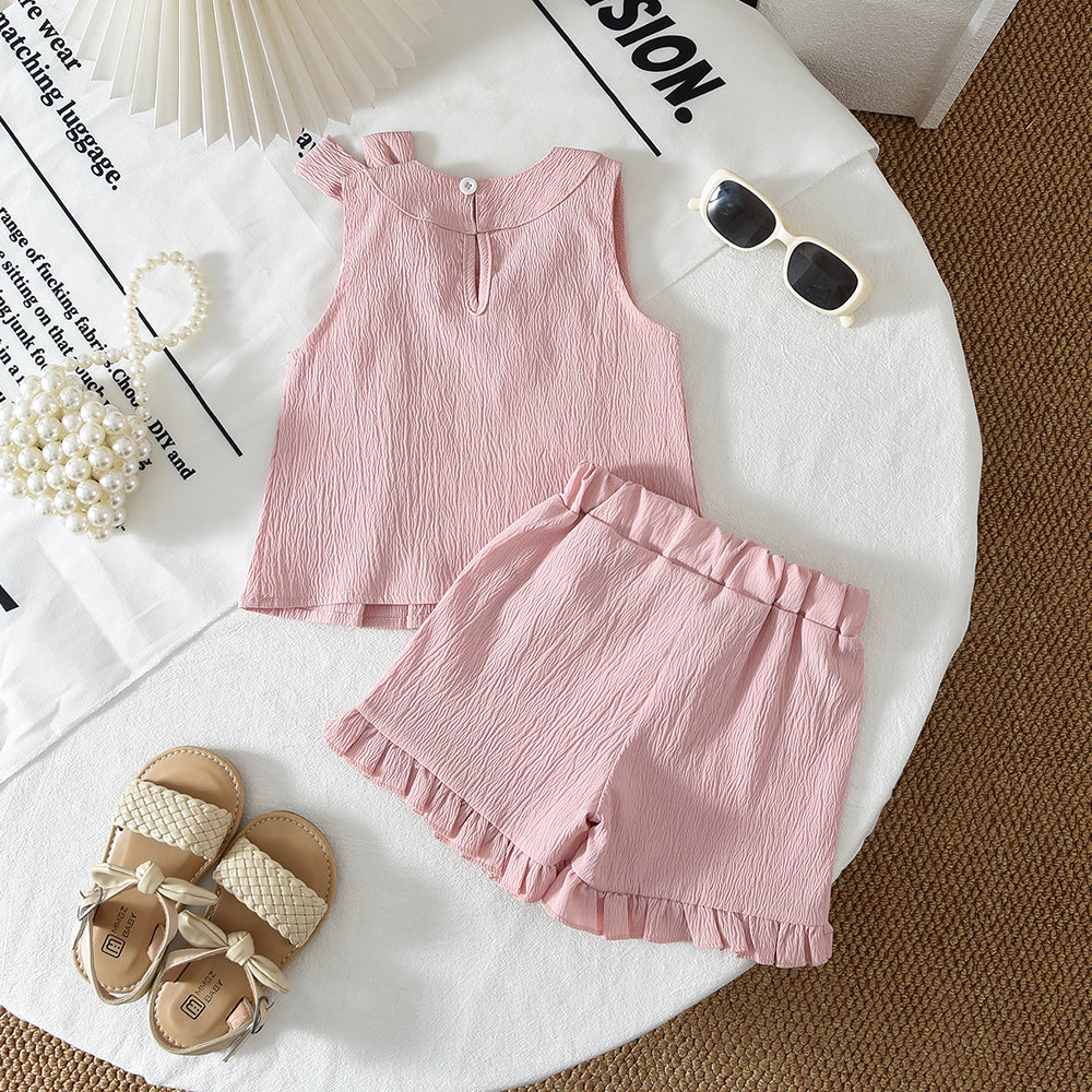 Bow Vest+Ruffle Shorts Baby Girls' Summer Cute Set