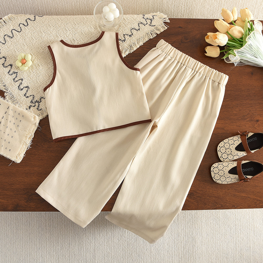 Bow Vest+Trousers French Style Fashion Girls' Set