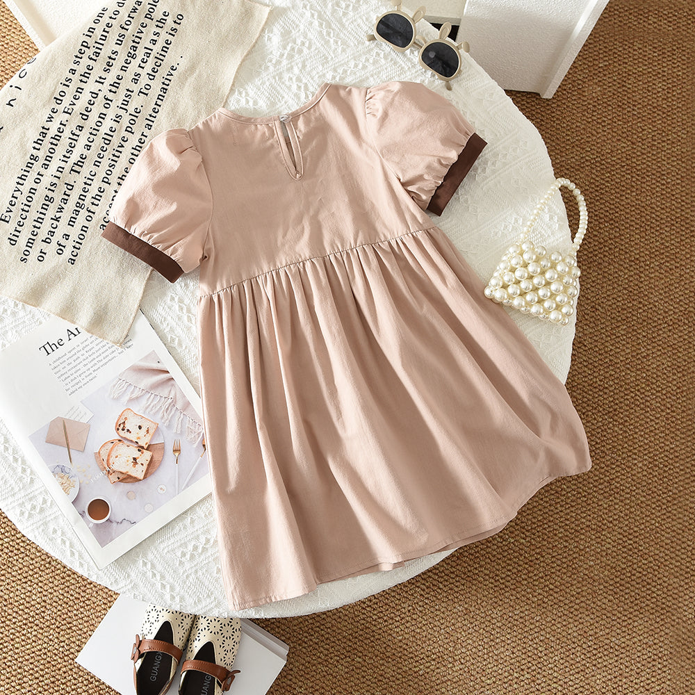 Contrasting Color Bow Baby Outfit 100% Cotton Girls' Dress