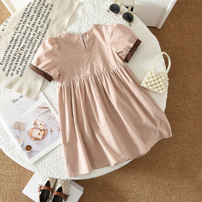 Contrasting Color Bow Baby Outfit 100% Cotton Girls' Dress