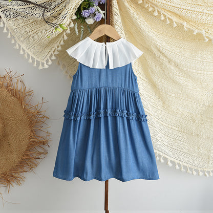 Ruffle Big Lapel A-line Sleeveless Girls' Fashion Dress