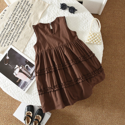 Sleeveless Casual Outfit 100% Cotton Ruffle Girls' Dress