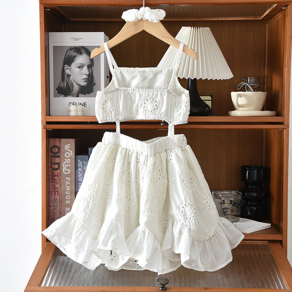 Hollow-Out Floral Pattern Kid Girls' Ruffle Sun-Dress