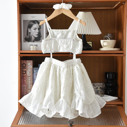 Hollow-Out Floral Pattern Kid Girls' Ruffle Sun-Dress