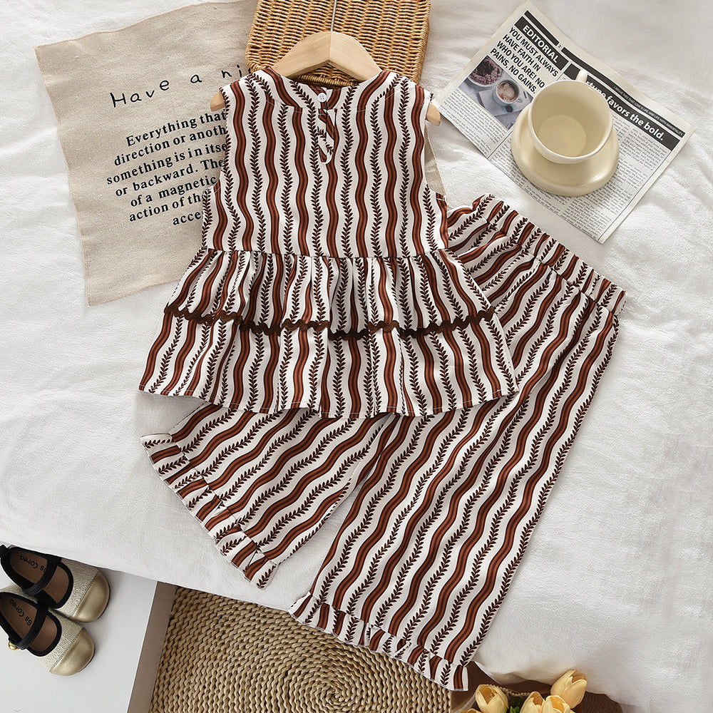 Stylish Stripes Ruffle 2pcs Set Girls' Vintage Summer Set