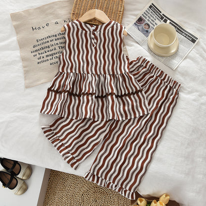 Stylish Stripes Ruffle 2pcs Set Girls' Vintage Summer Set