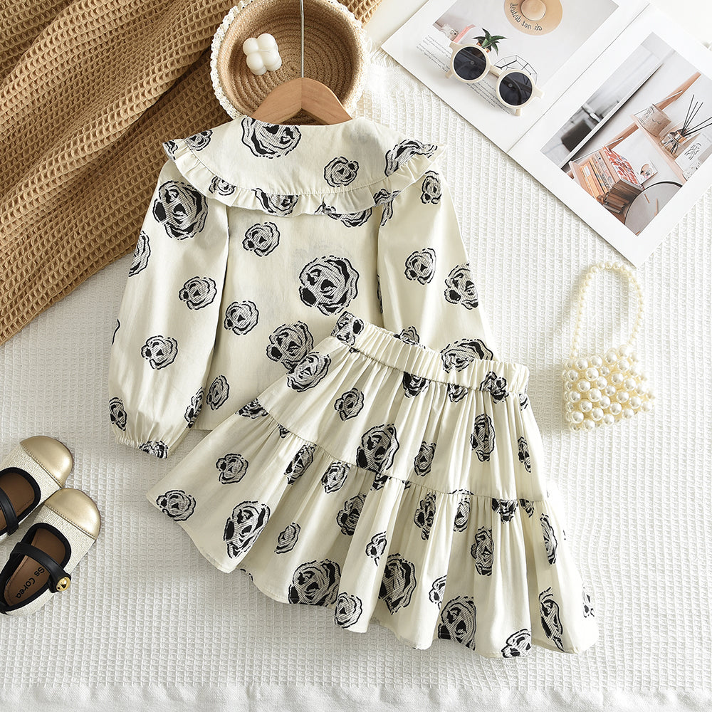 Ensemble chemise à nœud papillon et jupe patchwork pour fille