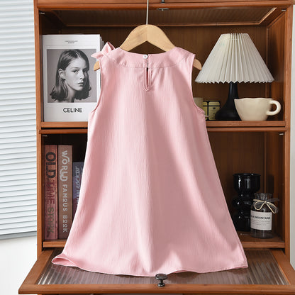 Simple Style Sleeveless Girls' Bow Dress