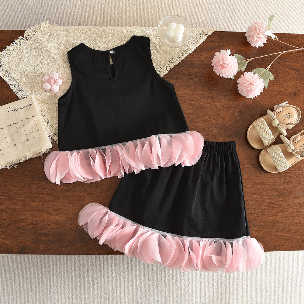 Mesh Lace Vest+Elegant Skirt 2pcs Design-forward Girls' Clothes
