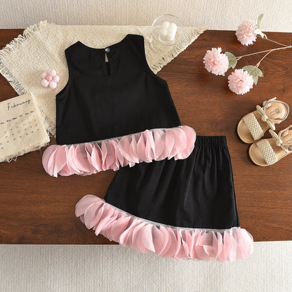 Mesh Lace Vest+Elegant Skirt 2pcs Design-forward Girls' Clothes