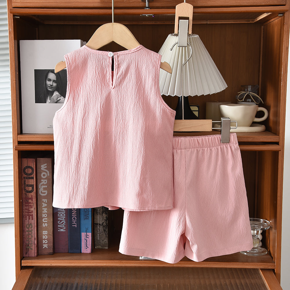 Lettuce Trim Sleeveless Shirt+Shorts 2pcs Girls' Summer Casual Set