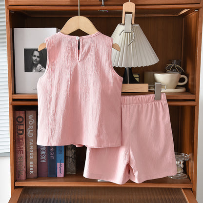 Lettuce Trim Sleeveless Shirt+Shorts 2pcs Girls' Summer Casual Set