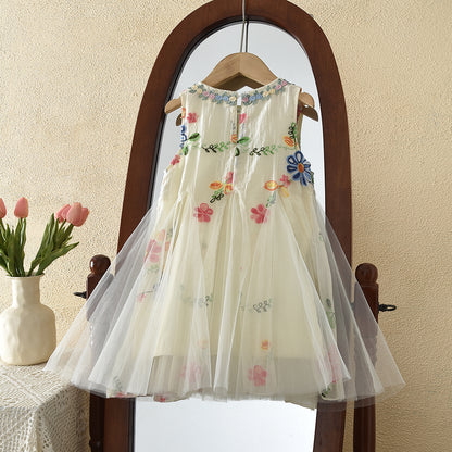 Colorful Floral Embroidery Girls' Princess Dress