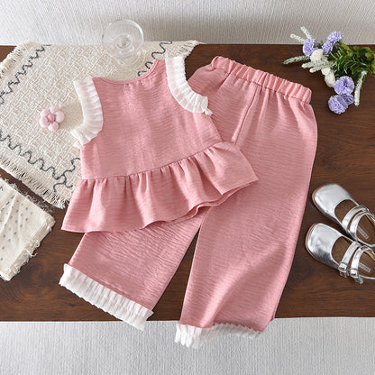 Ruffle Vest+Pants 2pcs Girls' Cute Summer Casual Set