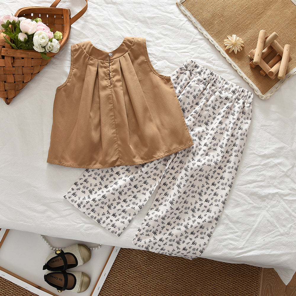 Seasonal Fashion Sleeveless Top+Floral Pants Girls' Summer Casual Set