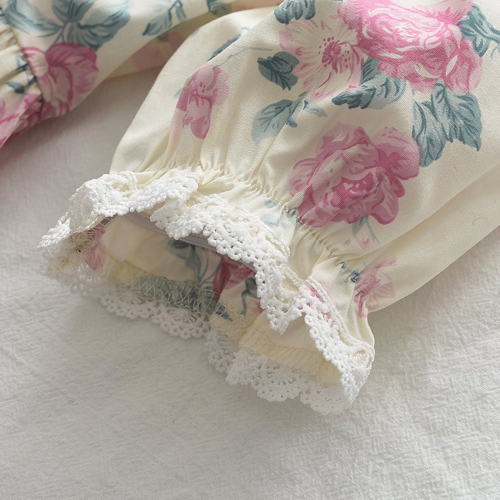 Girls' Floral Printing Lace Organic Cotton Pajamas