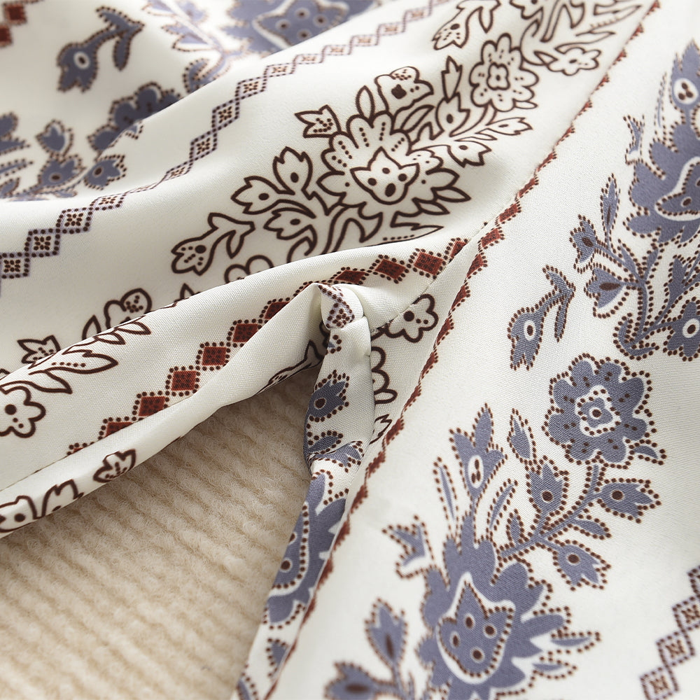 Girls' Ethnic Style Floral Print Ruffle Top+Flared Pants 2pcs Set