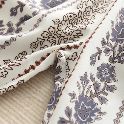 Girls' Ethnic Style Floral Print Ruffle Top+Flared Pants 2pcs Set