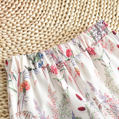 Girls' Floral Printing Shorts Trousers 3pcs Pajamas Set