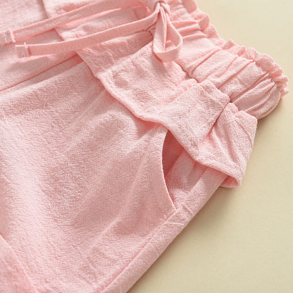 Girls' Floral Embroidery Ruffle Top+Shorts Set