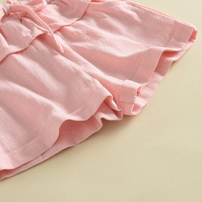Girls' Floral Embroidery Ruffle Top+Shorts Set