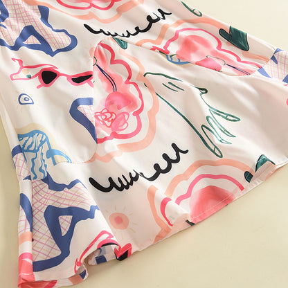 Girls' Sleeveless Print Casual Dress