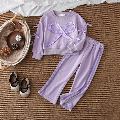 Girls' Bow-knot Sweatshirt Trousers Set