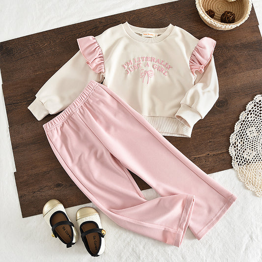 Girls' Letter Sweatshirt+Flared Trousers Set