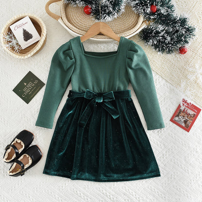 Girls' Velvet Patchwork Princess Dress