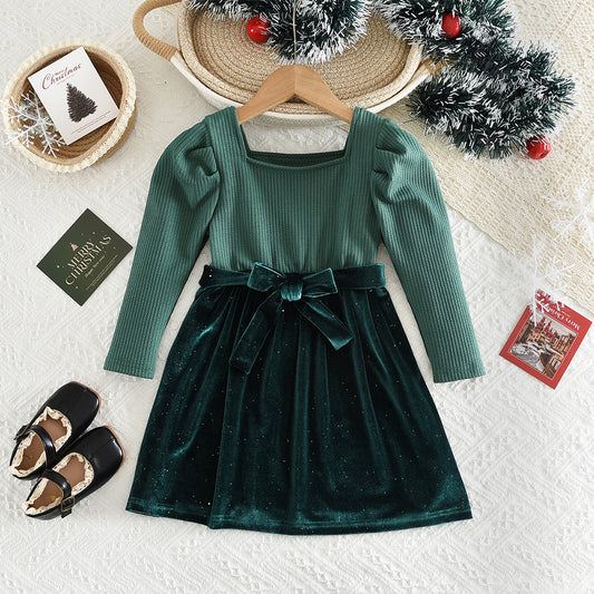 Girls' Velvet Patchwork Princess Dress