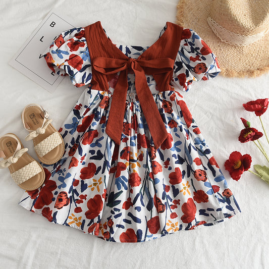 Girls' Floral Printing Cutout Tropical Dress