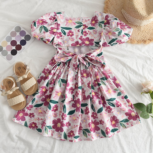 Girls' Floral Printing Vacation Dress